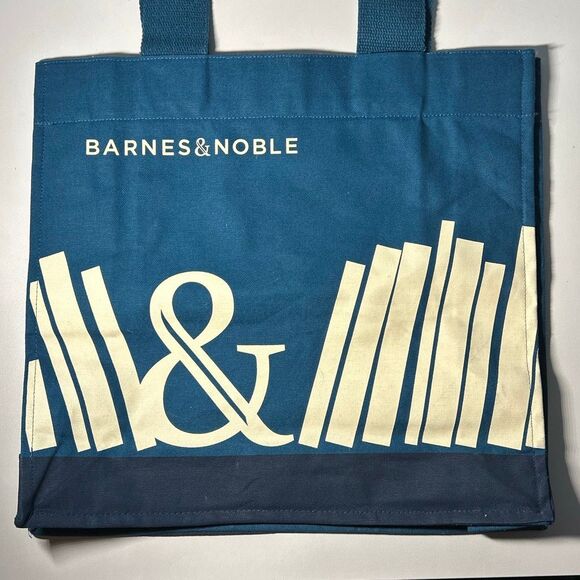 Barnes & Noble Canvas Tote Bag Teal Blue In collab with re-wrap - Picture 2 of 7